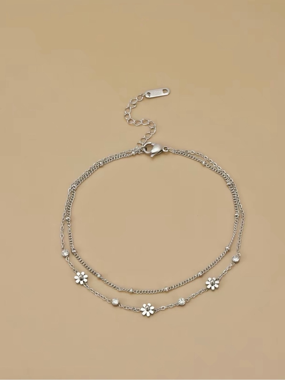 Silver Floral Layered anklets- Dainty Daisy Chain